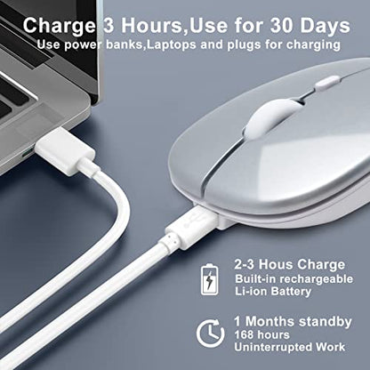 Wireless Bluetooth Mouse for iPad/MacBook Pro/Air/Laptop/pc Rechargeable Silent Mouse Portable Slim for Surface Pro/Lenovo/Samsung Tablet (Bright Silver) - color: Bright Silver