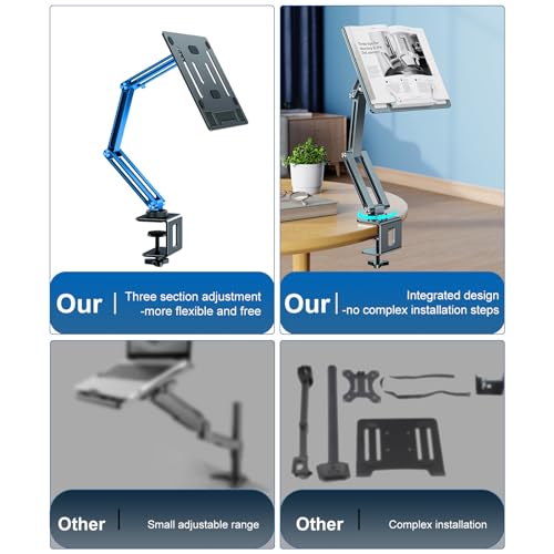 Laptop Stand Desk Mount, Aluminum Adjustable Laptop Arm with Tray | 360° Rotatable Ergonomic Computer Holder for 11-15 Inch Laptops & Tablets, Relieve Neck Strain for Sitting & Standing Work - color: Grayish Green
