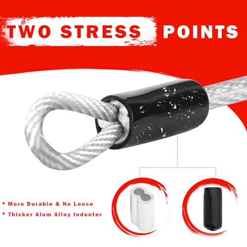 1/8" Stainless Steel Security Cable Luggage Lock, Double Loop, 2Pack | Rustproof, flexible wire rope, 4/6/10/15FT, anti-theft, weatherproof, durable, for luggage bike gate - color: Gray, size: 4ft (2Pack)