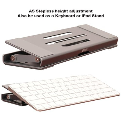 Aluminum Fold & Laptop Riser Stand 3-in-1 Adjustable, Foldable Cooling Stand with Integrated Storage Box, Ruler and Ultra-Slim Portable Design for MacBook, Tablet, Ipad, Keyboard and All Laptop - color: Space Gray