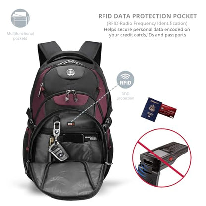 Swissdigital Design Laptop Backpack with USB Charging Port, Travel Backpack Fits 15.6 inches Computer, 31L College School Backpack for Women, Angola red/Black | SD803-44 - color: Angola Red/Black