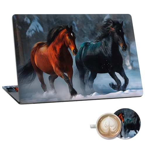 Laptop Skin Sticker Decal 15.6 Inch,12 13 13.3 14 15 15.6 in Laptop Netbook Skins for Notebook,Art Decal Removable Waterproof Scratch Resistant,Universal Vinyl Cover,Brown Black Horse Snow - color: Brown Black Horse Snow