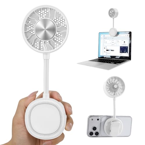 Magnetic Phone Fan with Ice Cooling, 3-in-1 Clip on Fan | Phone Stand, Rechargeable Mini Handheld Fan, 360° Flexible Gooseneck Portable Fan for Cruise Travel Desk Gym Makeup（White） - color: White