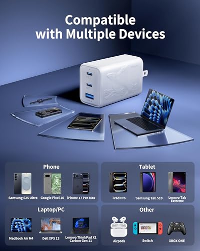 65W GaN Charger,3-Port USB C Charger,Wall Compact Foldable Fast Charger for iPhone 17 Pro Max/17 Pro/17 Air,16 Pro/16e Series, iPad, Samsung Galaxy S26/S25(White) - color: 1White Orca