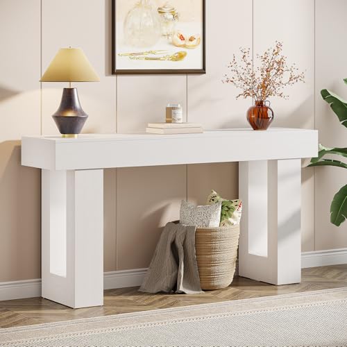 Tribesigns 63-Inch Long Console Table, Wooden Rectangular Sofa Table Behind The Couch, Farmhouse Entryway Table for Entrance, Hallway, Living Room (White) - color: White (63")