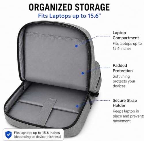 Laptop Backpack with USB Charging Port, Water-Resistant, Multiple Pockets, Travel Business Bag, Grey/Blue (Gray) - color: Gray