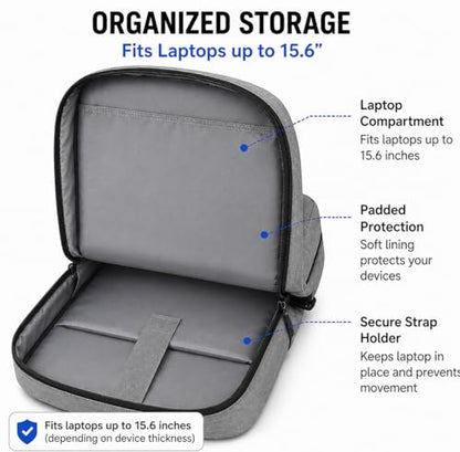 Laptop Backpack with USB Charging Port, Water-Resistant, Multiple Pockets, Travel Business Bag, Grey/Blue (Gray) - color: Gray