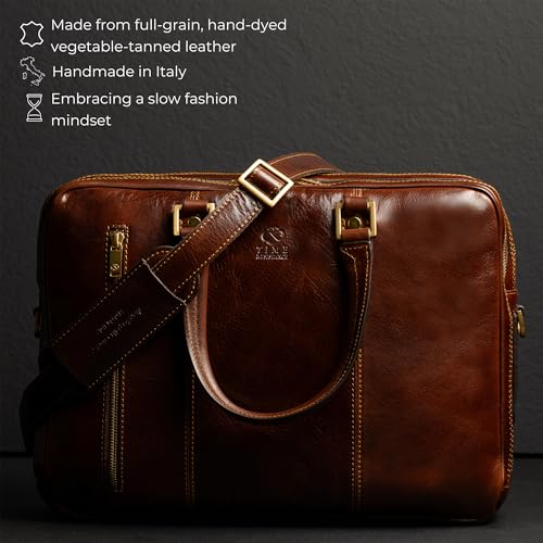 Time Resistance Leather Laptop Briefcase - Full Grain Leather Computer Bag for Men and Women | Leather - color: Brown
