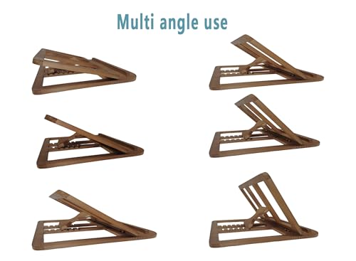 Wooden Laptop Stand for Desk & Wood - Style Laptop Stand, Foldable and Adjustable Ergonomic Notebook, Book, Phone & Tablet Stand, 6 - Gear Angle Adjustment, Cooling for 10-15.6 Inch