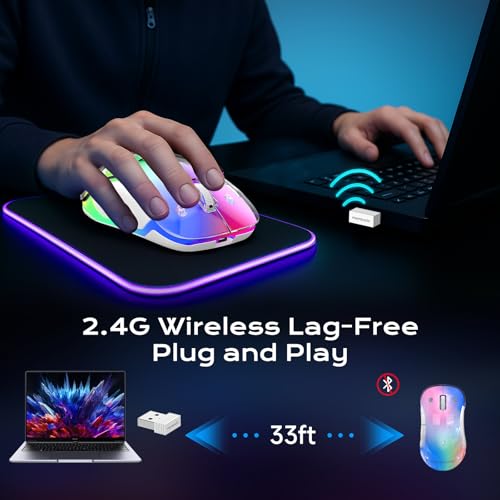 memzuoix 2.4G LED Wireless Mouse, Rechargeable Ergonomic Mouse with Detachable Cover, 1400 DPI Portable Optical Computer Mouse with USB Receiver for Laptop, PC, Desktop and MacBook, 5 Buttons-Blue - color: Blue