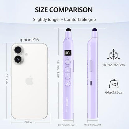 N21 Bluetooth Presentation Clicker for PowerPoint with Retractable Pointer | ①Laser Pointer②Telescopic touch pen③Countdown timer, vibration alert ④Customizable Button ⑤Rechargeable;battery level display - color: Purple - Red Pointer