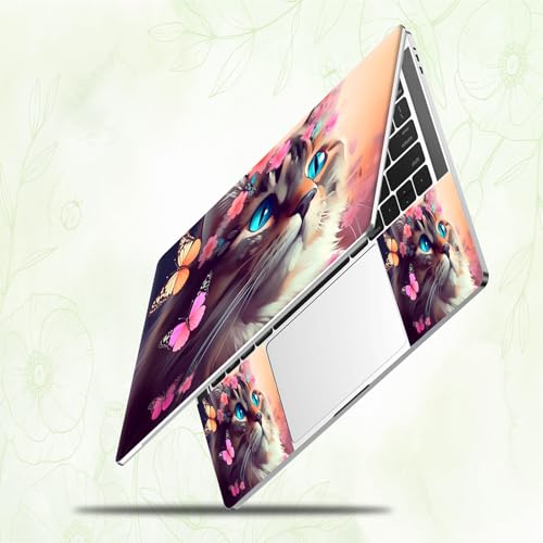 Laptop Skin Sticker Decal, Universal Reusable Vinyl Laptop Cover for 12" 13" 13.3" 14" 15" 15.4" 15.6" Notebook PC, Reusable Waterproof Scratch-Resistant with 2 Wrist Pads,Cat Butterflies - color: Cat Butterflies