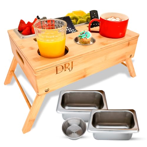 Couch Console - Caddy with Cup Holder and Food Trays for Eating on Couch