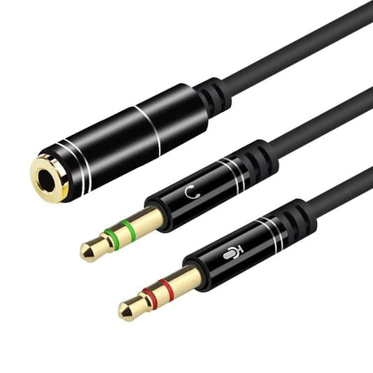 Headphone Splitter for Computer, 3.5mm Female to 2 Dual 3.5mm Male, Audio Splitter Cable, Earphones Microphone Port Cord, Headset to PC Adapter, 11.8inch, Black - color: Black
