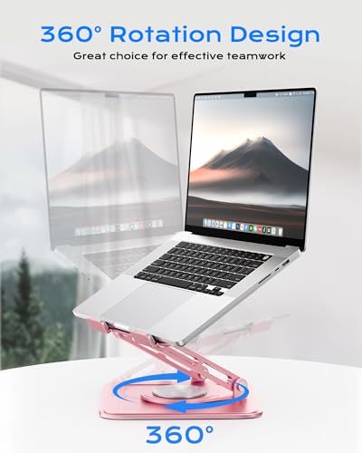 LOXP Adjustable Laptop Stand, Computer Stand with 360 Rotating Base | Ergonomic Laptop Riser Mount for Desk Foldable Protable Computer Desk Fits with MacBook Pro Air - color: Dreamy Pink