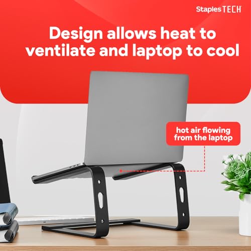 Staples TECH Aluminum Laptop Stand, Black, 11.2” x 10.2”, Ergonomic Cooling Riser for Notebook/MacBook/PC - style: Black
