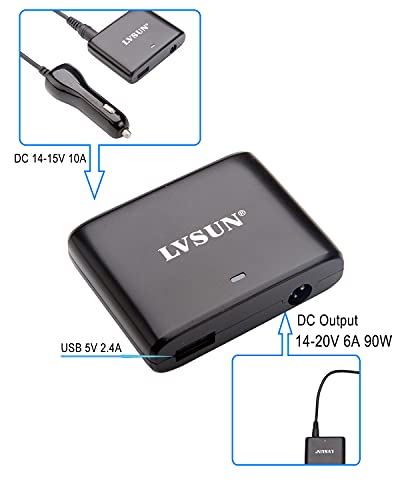 90W Universal Laptop Car Charger Ultra Small AC Cigarette Lighter Adapter with USB A Port 5v 2.4a Compatible for Asus, Hp, compaq, IBM, Gateway, Toshiba, Lenovo, Samsung, Ultrabook, and More