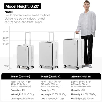mixi 20 Inch Carry On Luggage 22x14x9 Airline Approved PC Hard Shell Suitcase Top Opening Aluminum Frame Travel Suitcases with Wheels, Smoke White - color: Smoke White, size: 20 inch