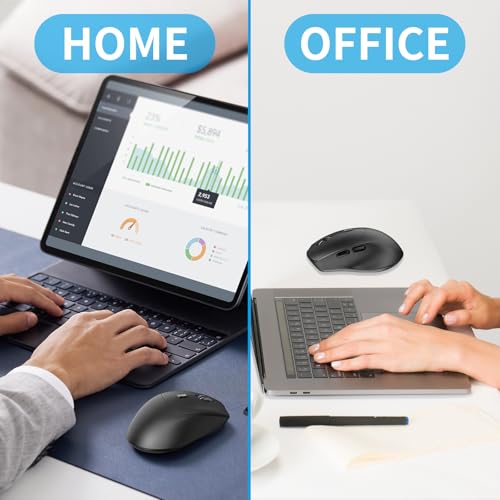 Bluetooth Mouse, Ergonomic Wireless Mouse for Medium to Large Sized Right Hands, Without USB Receiver, 6 Buttons, 1600 DPI, Cordless Computer Mice for Laptop Chromebook Tablet Windows - Black