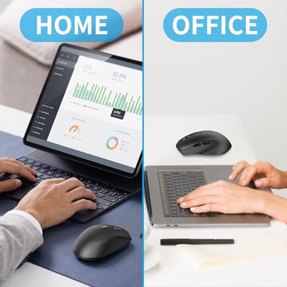 Bluetooth Mouse, Ergonomic Wireless Mouse for Medium to Large Sized Right Hands, Without USB Receiver, 6 Buttons, 1600 DPI, Cordless Computer Mice for Laptop Chromebook Tablet Windows - Black