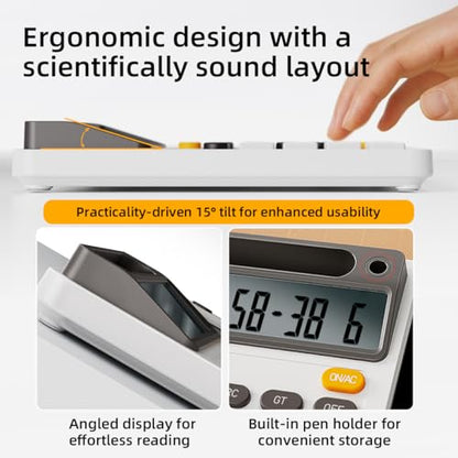 Solar Desk Calculator with 7.5 inc LCD Writing Membrane, 15° Tilt for Easy Reading, Integrated Phone Stand, Voice & Silent Modes, Anti-Slip Pads for Stability, Ideal for Office & Study Use