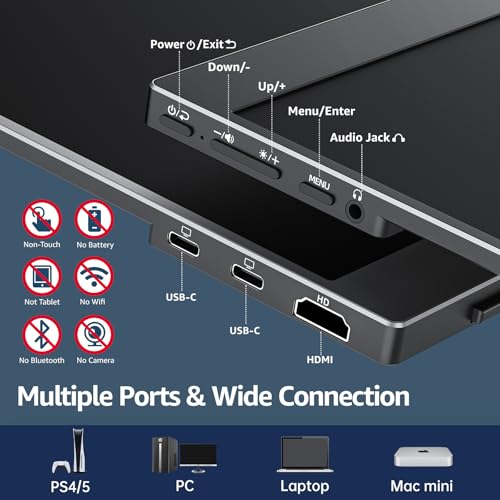 cocopar Portable Monitor 15.6 Inch 1080P FHD 60Hz 85% sRGB Travel Monitor with Speaker HDMI USB-C Second Screen for Laptop MacBook Surface PC Xbox PS4/5, VESA Mountable, with Cover Stand - size: 15.6