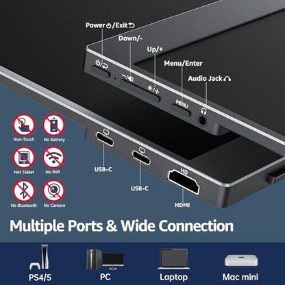 cocopar Portable Monitor 15.6 Inch 1080P FHD 60Hz 85% sRGB Travel Monitor with Speaker HDMI USB-C Second Screen for Laptop MacBook Surface PC Xbox PS4/5, VESA Mountable, with Cover Stand - size: 15.6
