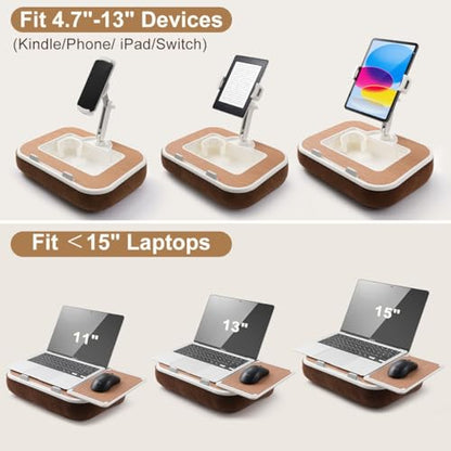 Tablet Pillow Stand,Phone Holder for Bed,Laptop Lap Desk with Snack Bowl,360° Rotating Clip Compatible with 4.7-13" iPad/Kindle/Phone,11-15" Laptop,Hands-Free Reading and Relaxation on Bed(Wood Grain) - color: Wood Grain