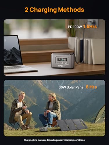 AFERIY Portable Power Station and Solar Charger Bundle: 145W with 99.2Wh LiFePO4 Battery, 100W PD Cable, with 1pcs 30W Solar Panel for Camping, Travel, Outdoor Activities - color: Black