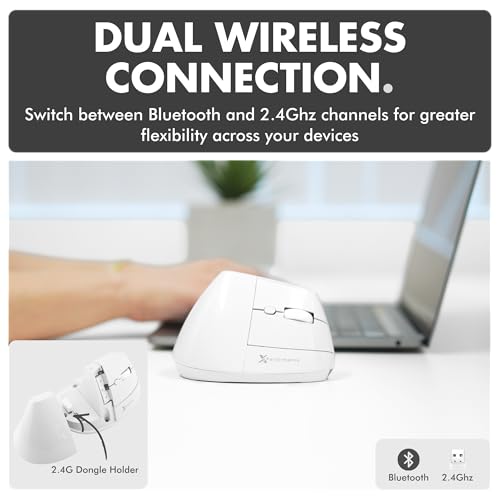 X9 Performance Wireless Vertical Ergonomic Mouse - (BT + 2.4Ghz) - Click in Comfort - Up to 4000 DPI, 6 Button, Rechargeable - Bluetooth Ergonomic Vertical Mouse Wireless - for Mac and PC - White - color: White