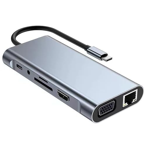 xingbaichen11-in-1 USB C Hub & Adapter - 4K, Type C PD, USB 3.0, RJ45 Ethernet, SD/TF Card Reader, 3.5mm AUX - Versatile Docking Station for MacBook Pro/Air & Other Type C Laptops (11in1)