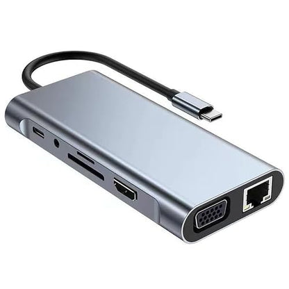 xingbaichen11-in-1 USB C Hub & Adapter - 4K, Type C PD, USB 3.0, RJ45 Ethernet, SD/TF Card Reader, 3.5mm AUX - Versatile Docking Station for MacBook Pro/Air & Other Type C Laptops (11in1)