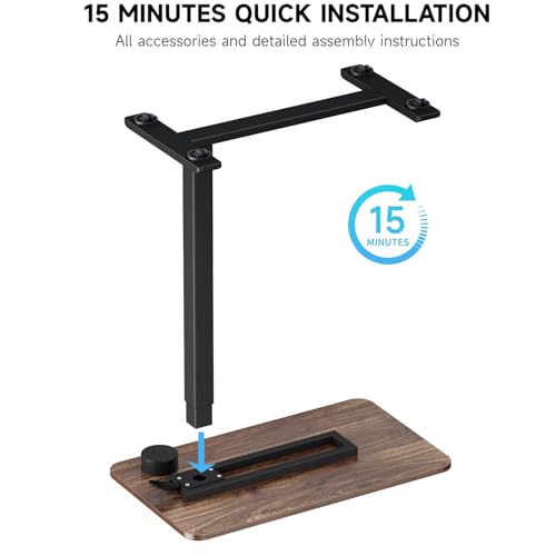 BIZUM Adjustable Hospital Bed Table on Wheels, Rolling Bedside Table Walnut | Adjustable height 29.7-43.3in, 27.6x15.8in surface, cup holder, 22lb capacity, pneumatic lift, 4 swivel wheels - color: Walnut