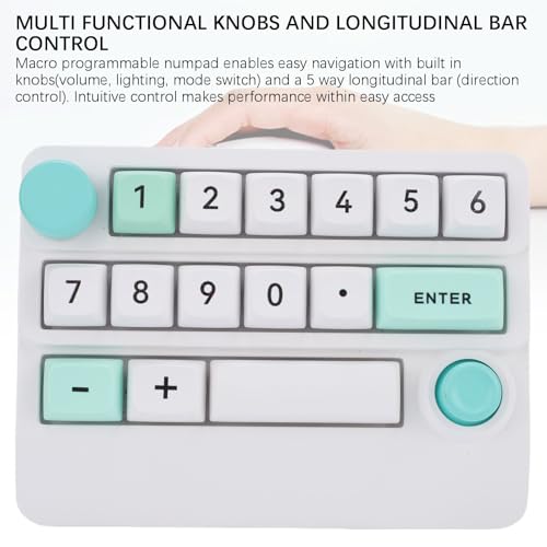 Asixxsix Number Pad, RGB 15 Keys Hot Swappable Wireless Numeric Keypad Macro Programmable Rechargeable Number Keypad with 3 Mode USB C 2.4G Bluetooth for Laptop Desktop Computer PC (White Green) - color: White Green