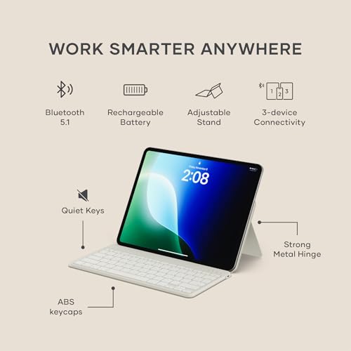 Satechi OntheGo Bluetooth Keyboard, Connect Up to 3 Devices, for iPad, Sand | Adjustable stand, USB-C rechargeable battery, compact & portable, for iPad, tablet - color: Sand