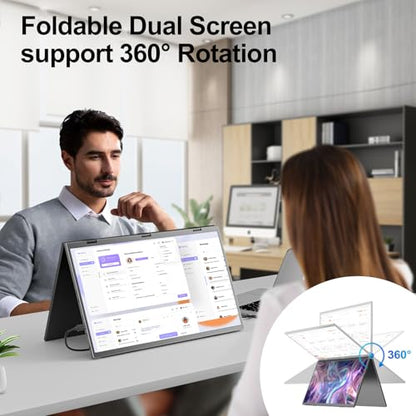 Dual Portable Monitor, 18.5" 1080P FHD IPS Folding Stacked Triple Laptop Screen Extender, USB-C Plug & Play Travel Extended Computer Display for Laptop PC Windows Mac w/Stand & VESA Mountable - size: 18.5