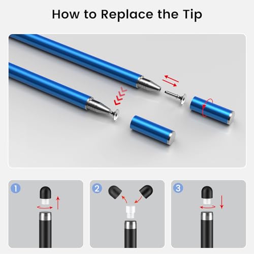 MEKO 4 Pack Stylus Pens for Touchscreens, 2-in-1 High Sensitivity&Precision Capacitive Stylus Pens for iPad iPhone Android Smartphone Tablets All Touchscreen Devices(4 Stylus + 12 Tips) | High Sensitivity,Fine Disc & Rubber Nibs, Compatible with iPad iPho