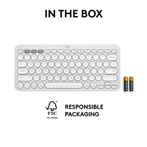 Logitech Pebble Keys 2 K380s Keyboard, Bluetooth, Wireless - Tonal White | Multi-device connectivity, customizable shortcuts, slim and portable, easy-switch for macOS, iPadOS, Android, Chrome OS - color: White