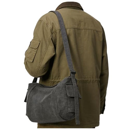 Messenger Bag for Men, Crossbody Bag Aesthetic, Water Resistant Unisex Classic Canvas Shoulder Bag - color: C-black
