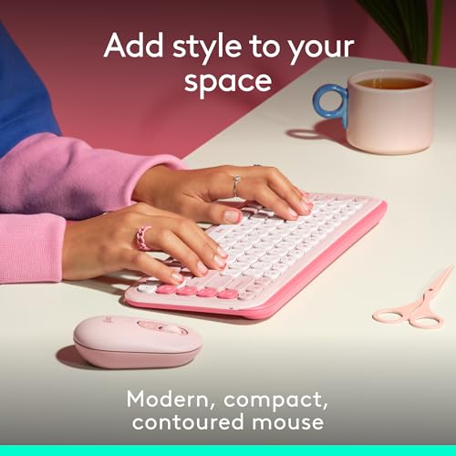 Logitech POP Mouse, Compact and Portable Wireless Bluetooth Mouse - Rose | Compact, portable, programmable buttons, easy-switch between up to 3 devices, laptop, tablet, PC - color: Rose