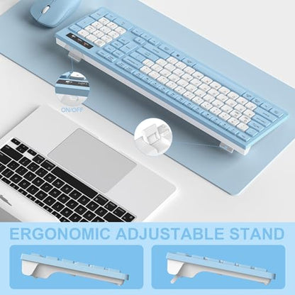 Wireless Keyboard and Mouse Combo, Full-Sized Wireless Keyboard and Adjustable DPI Mouse, 2.4GHz USB Receiver, Silent Keyboard and Mouse for PC, Windows, MAC, Desktop, Laptop(Sky Blue-B) - color: Sky Blue-B