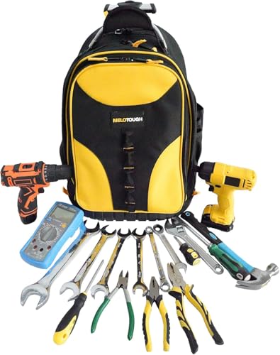 MELOTOUGH Rolling Tool Backpack Laptop Sleeve Yellow | Heavy-Duty 600D, Water-Resistant, Padded Laptop Sleeve, Smooth Rolling Wheels & Telescoping Handle, Multiple Pockets - color: Yellow