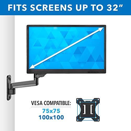 Mount-It Monitor Wall Mount, Gas Spring Arm, Full Motion, 17-32 Inch | Computer Monitor Arm with Cable Management, 11 in Height Range, Tilt Swivel, VESA 75x75 100x100, 17.6 Lbs, Alloy Steel, Black