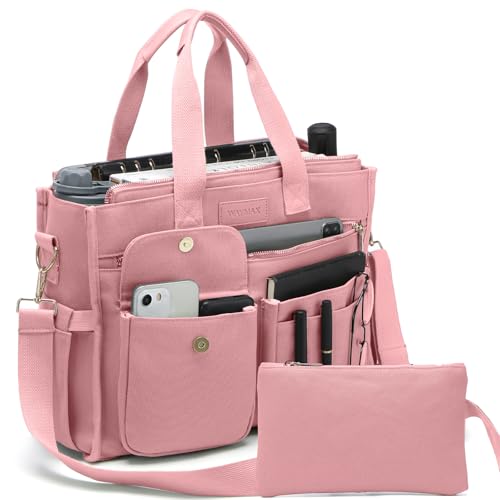 Large Canvas Tote Bag Set for Women, Work Teacher College Travel Shoulder Handbags, Crossbody Laptop Purse - color: Pink, size: Medium - Fits 14" Laptop
