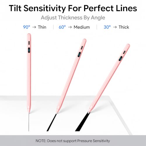 Active Stylus Pen with LED Display, 2-in-1 Dual Modes Digital Pencil for iPad iPhone Samsung Android Tablets & Switch, Palm Rejection & Tilt Sensitivity for Drawing, No Bluetooth Pairing (Pink) - color: Pink