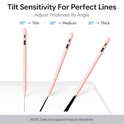 Active Stylus Pen with LED Display, 2-in-1 Dual Modes Digital Pencil for iPad iPhone Samsung Android Tablets & Switch, Palm Rejection & Tilt Sensitivity for Drawing, No Bluetooth Pairing (Pink) - color: Pink
