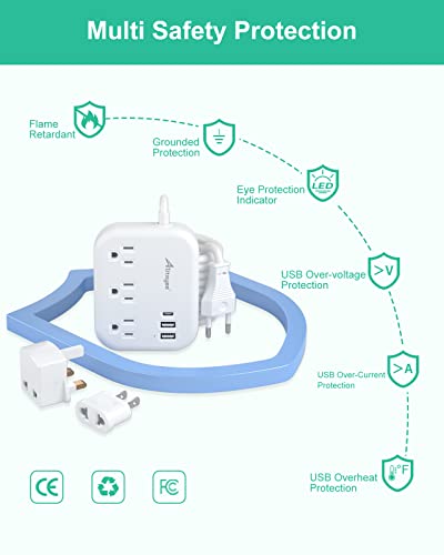 Alitayee European Travel Plug Adapter,EU/UK/US Travel Power Strip 3 USB 3FT | International Universal Travel Plug Adapter,3 Outlets,3 USB Ports,3ft Extension Cord ,EU UK Italy Spain France Germany Cruise - style: 15W-3FT-EU/UK/US Plug