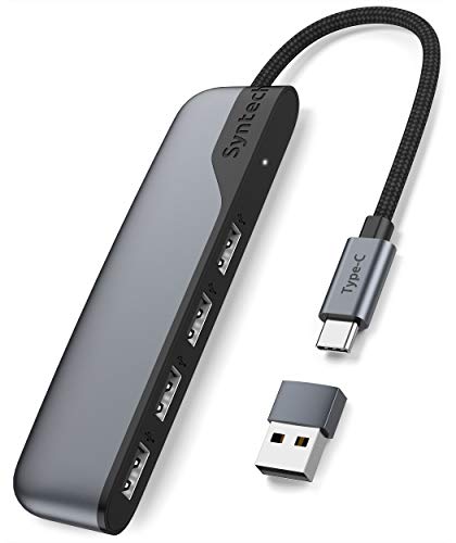 Syntech USB C to USB Hub 4 Ports, Type C to USB 3.0 Hub with A USB C to USB Adapter USB 2.0, Thunderbolt 3 to USB Hub, Compatible with iPhone 17/16/15 Pro Max, iPad mini 6, MacBook Pro/Air/Neo - size: 0.7ft