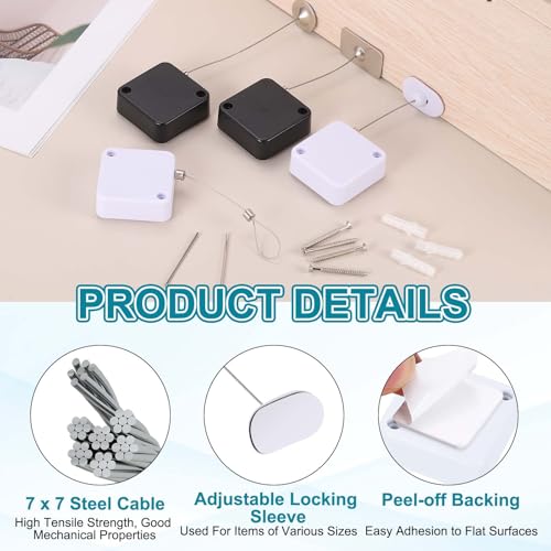 PATIKIL Retractable Remote Control Cable Tether (4.9ft /1.5M, White)(2 Set) Remote Control Security Lanyard Lock Adjustable Locking Leash with Plastic Cap and Screws, Suit for - Tablets - color: White, size: 4.9 ft