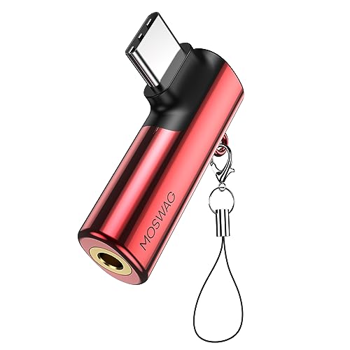 MOSWAG USB C to 3.5mm Jack Type C Headphone Adapter Right Angled Aux Mic Audio Dongle Hi-Res DAC Chip, Compatible with Samsung Galaxy S23 S22 S21 Ultra Note 20,Pixel 7/6,Pad Pro 6 - color: Red, size: 1 Pack